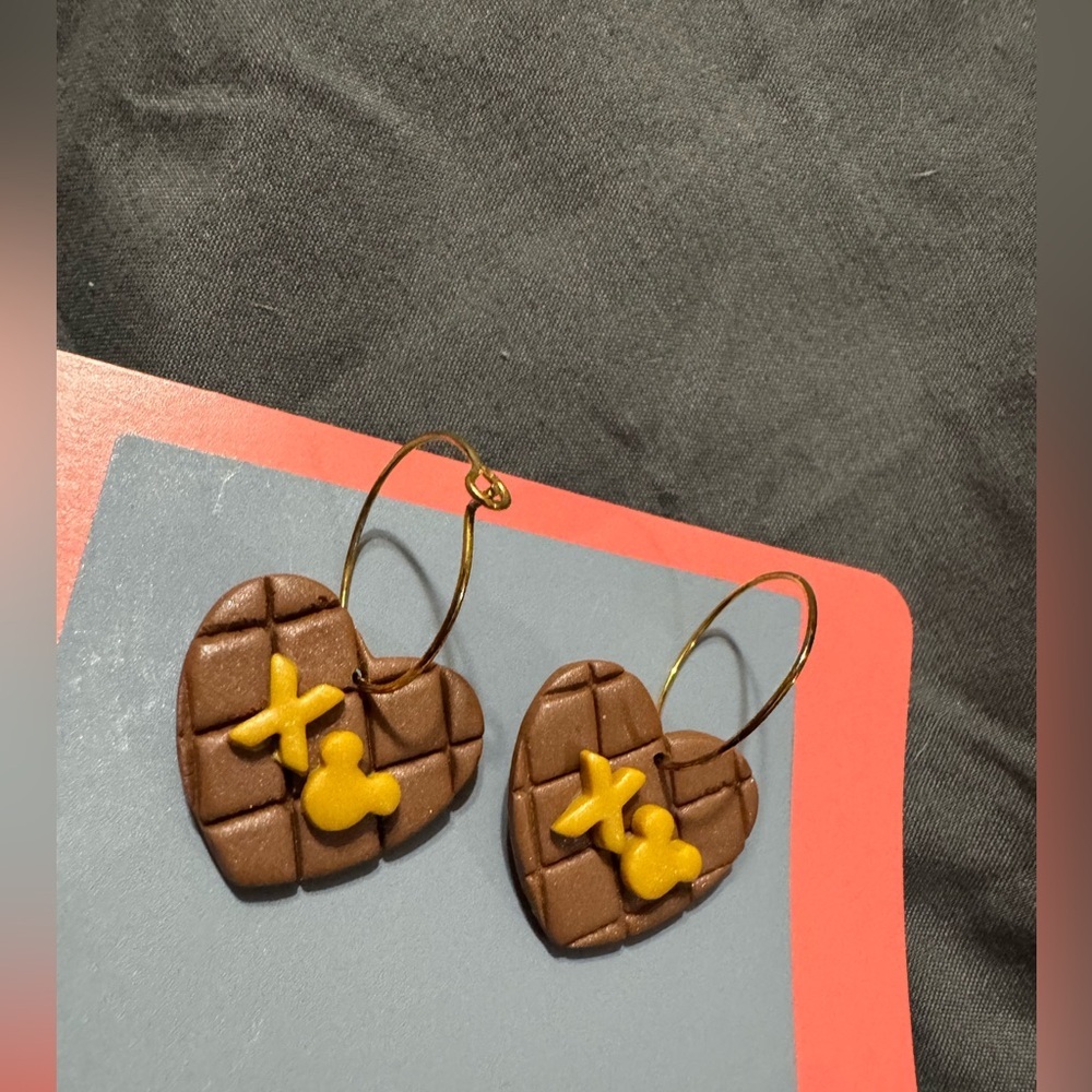 Disney Brown and Gold Heart Mickey dangle clay Earrings